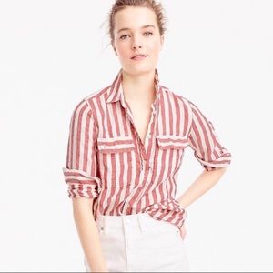 J Crew striped linen button down shirt red white 6